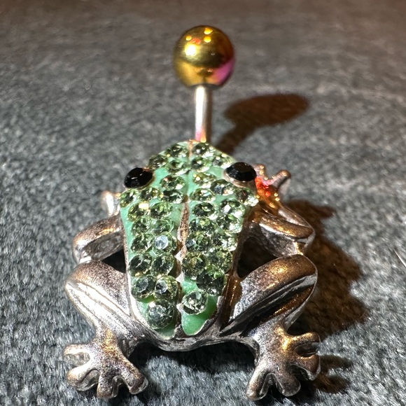 Pagoda Green Gemmed Tree Frog Belly Button Ring - Picture 5 of 15